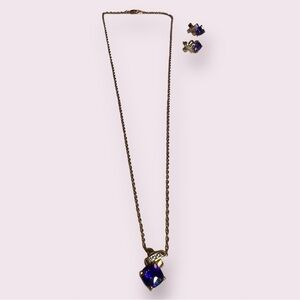 Vintage Gold and Purple Crystal Necklace and Earring Set